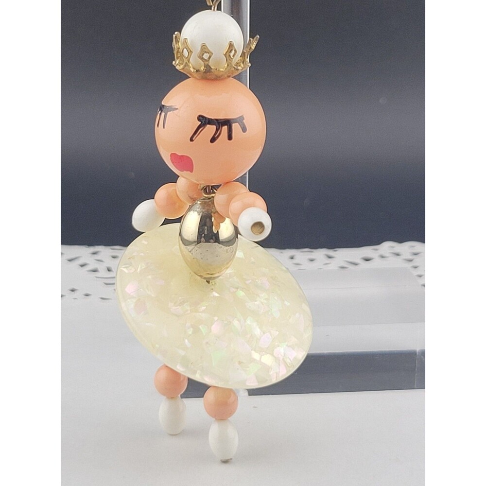 Adorable Vintage Confetti Lucite Button Ballerina Princess 3" Pendant